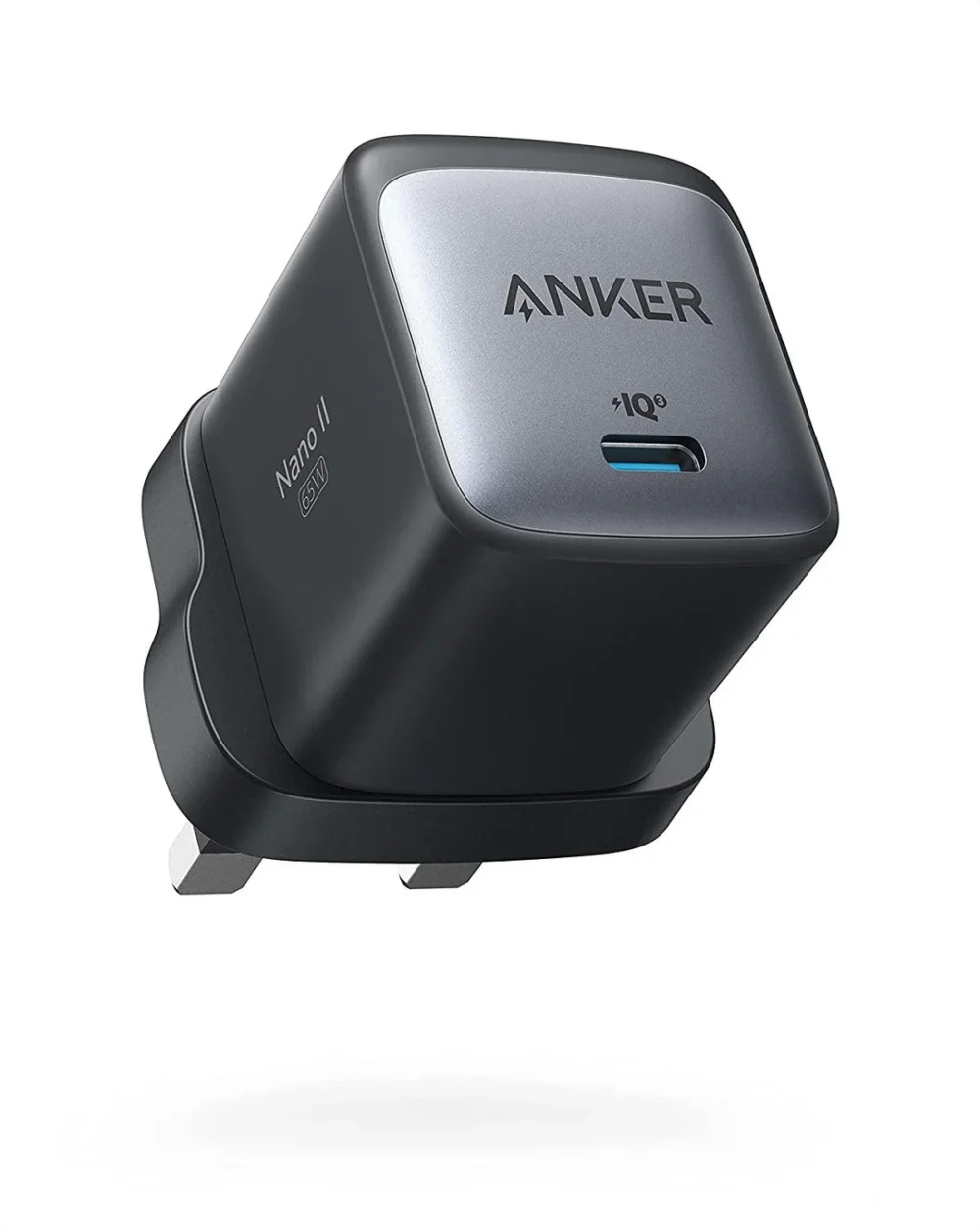 Anker Nano II 65W USB-C Adaptor in Black, featuring high-speed charging, GaN II technology, and universal compatibility.