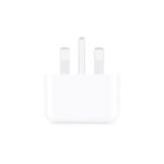 Apple 20W USB-C Power Adapter connected to a USB-C to Lightning cable, charging an iPhone 14.
