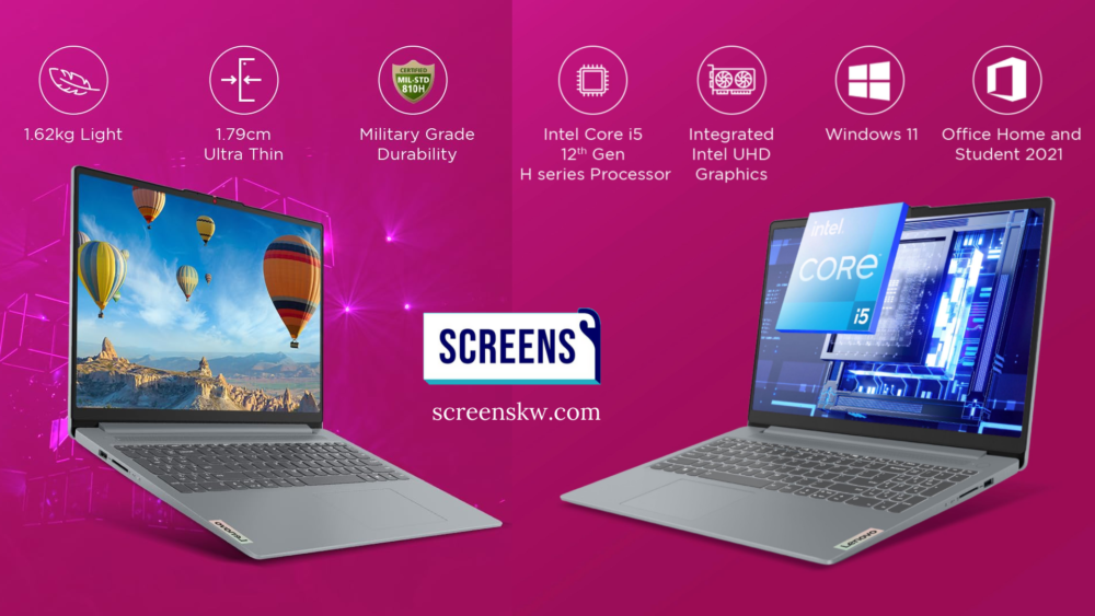 Lenovo IdeaPad Slim 3 laptop in Kuwait with Intel Core i5, 8GB RAM, and 512GB SSD for students and professionals.